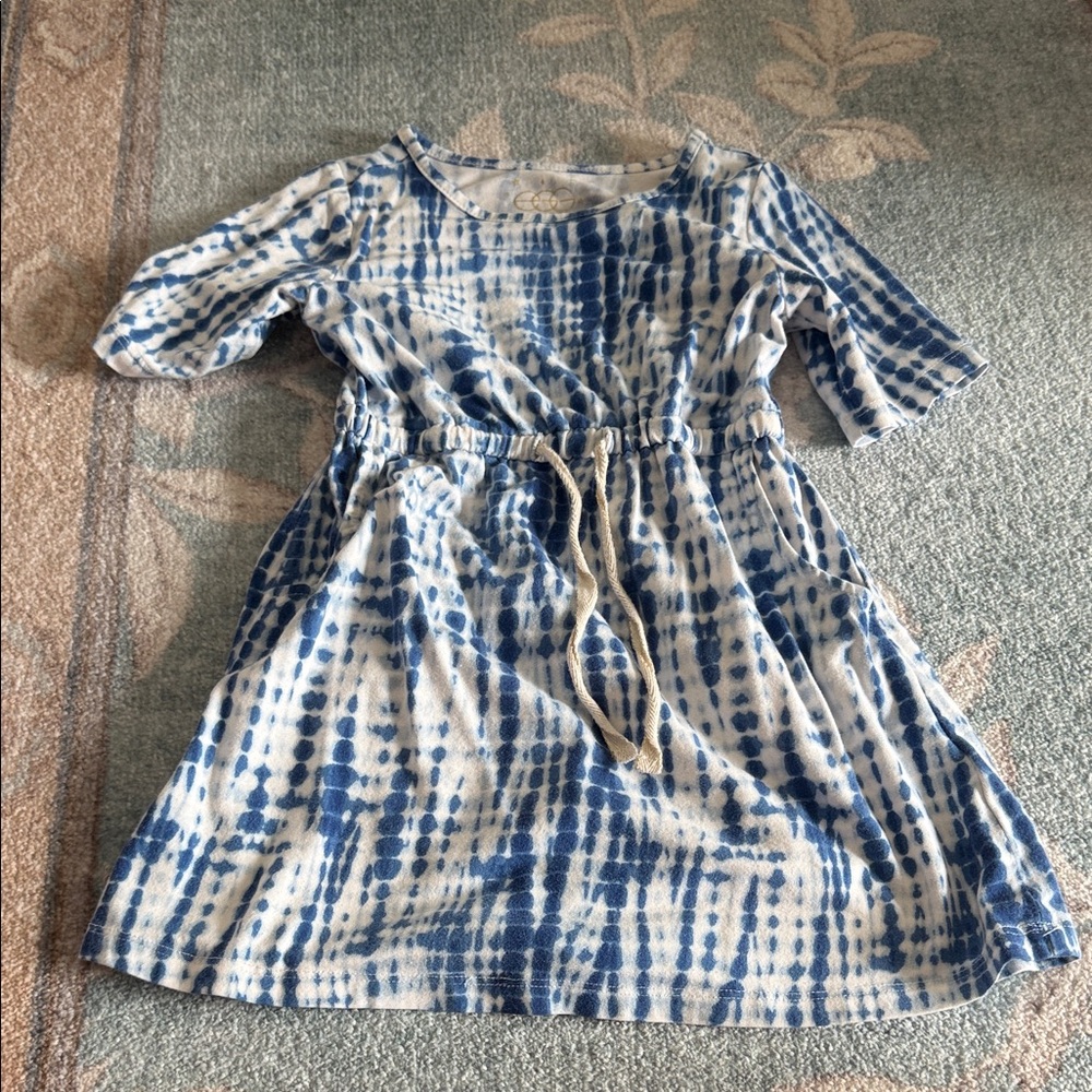 Egg NY Girls Blue Tie-Dye Drawstring Waist Dress